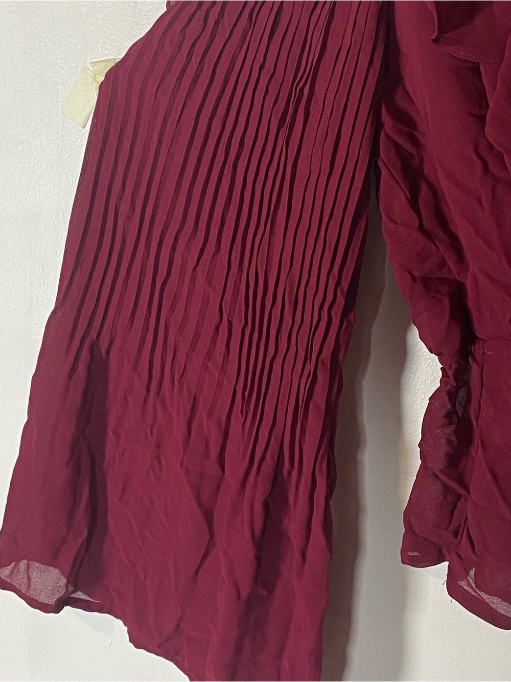 Romantic Wine Red Cold Shoulder Crop Top XL Bell Sleeve Ruffle‎ Faux Wrap Boho - Picture 2 of 9